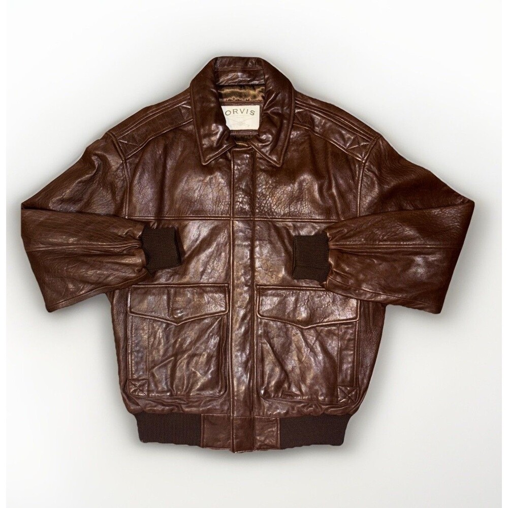 Orvis Men's Brown Leather Bomber Jacket